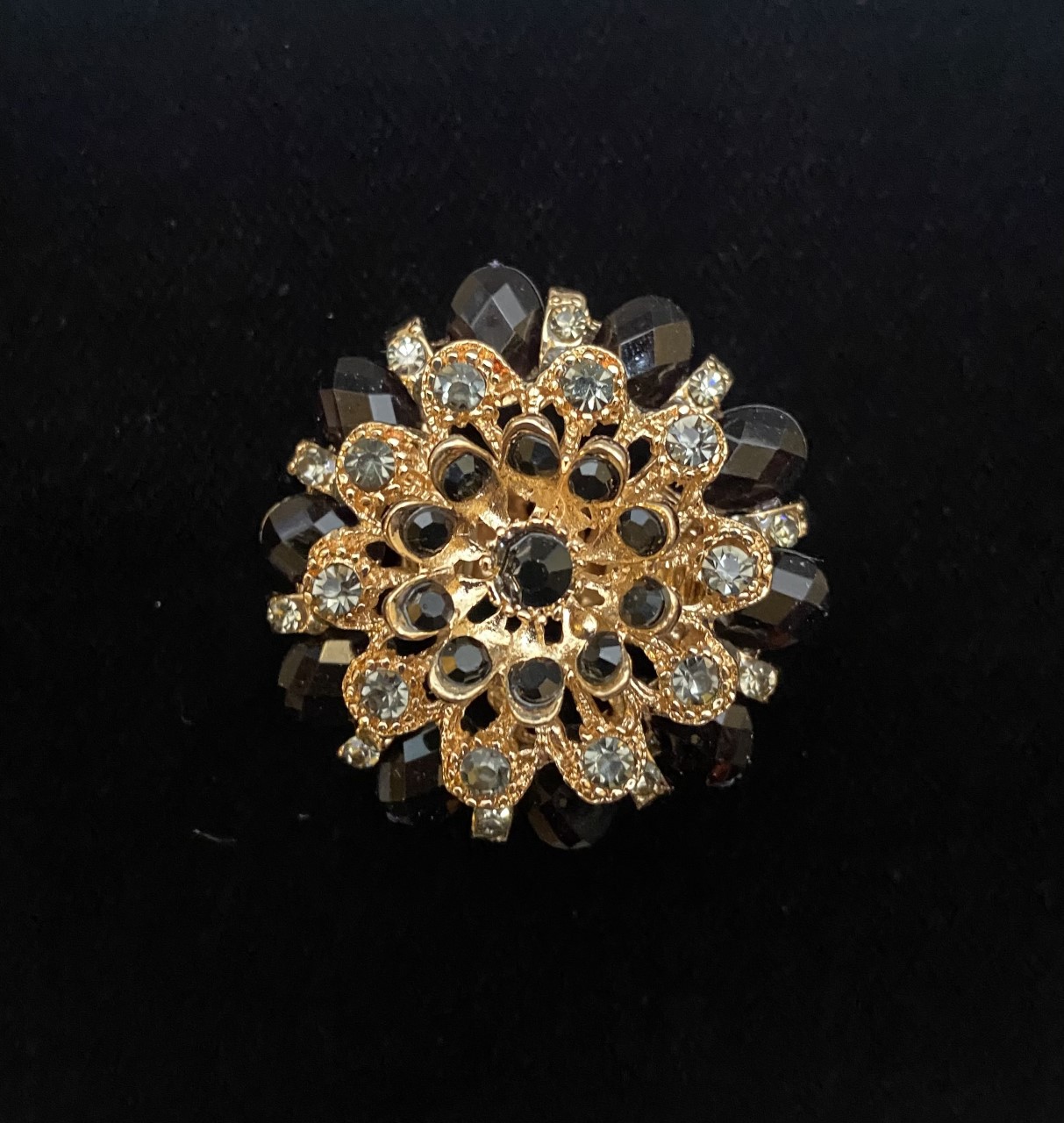 Bague Rosalia Dor E Strass Noir Atelier La Colombe Vente Et