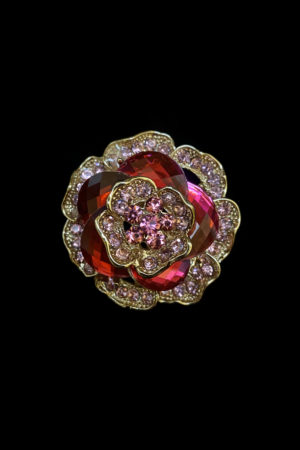 Bague dalia dorée strass rose