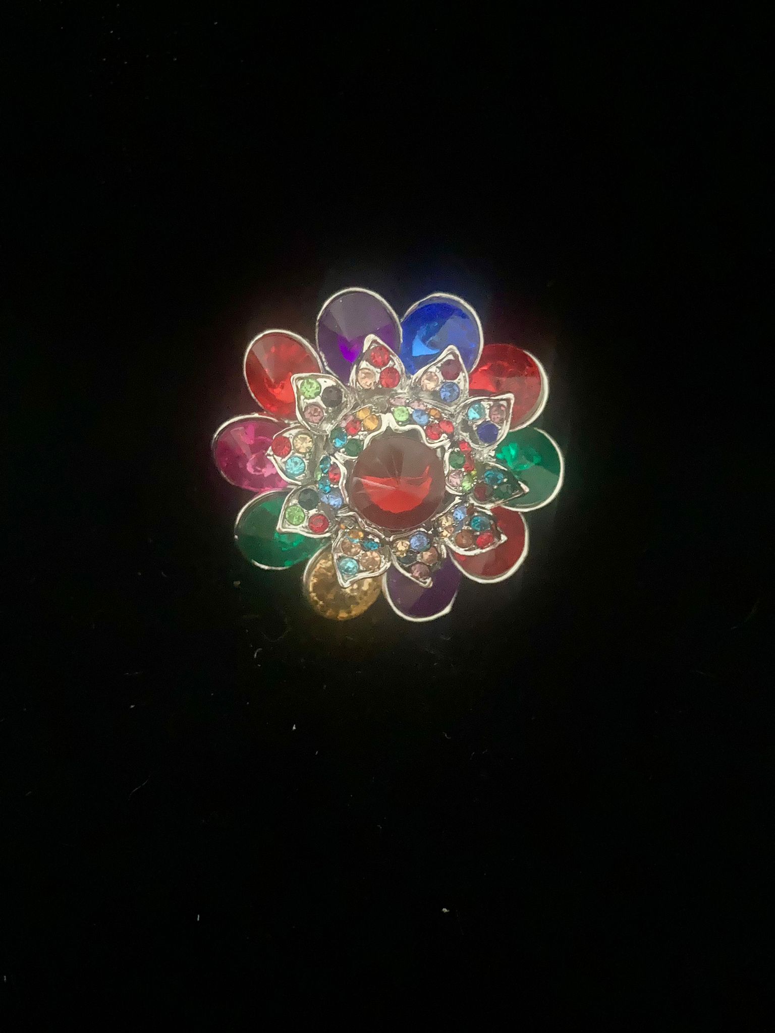 bague dorée strass multicolore