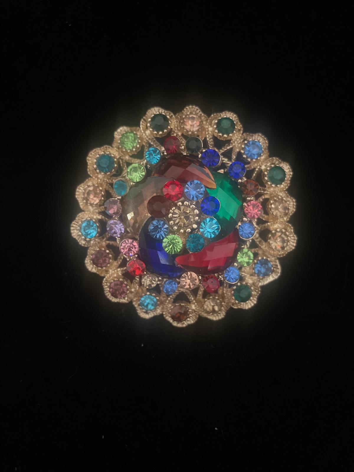 bague dorée strass multicolore