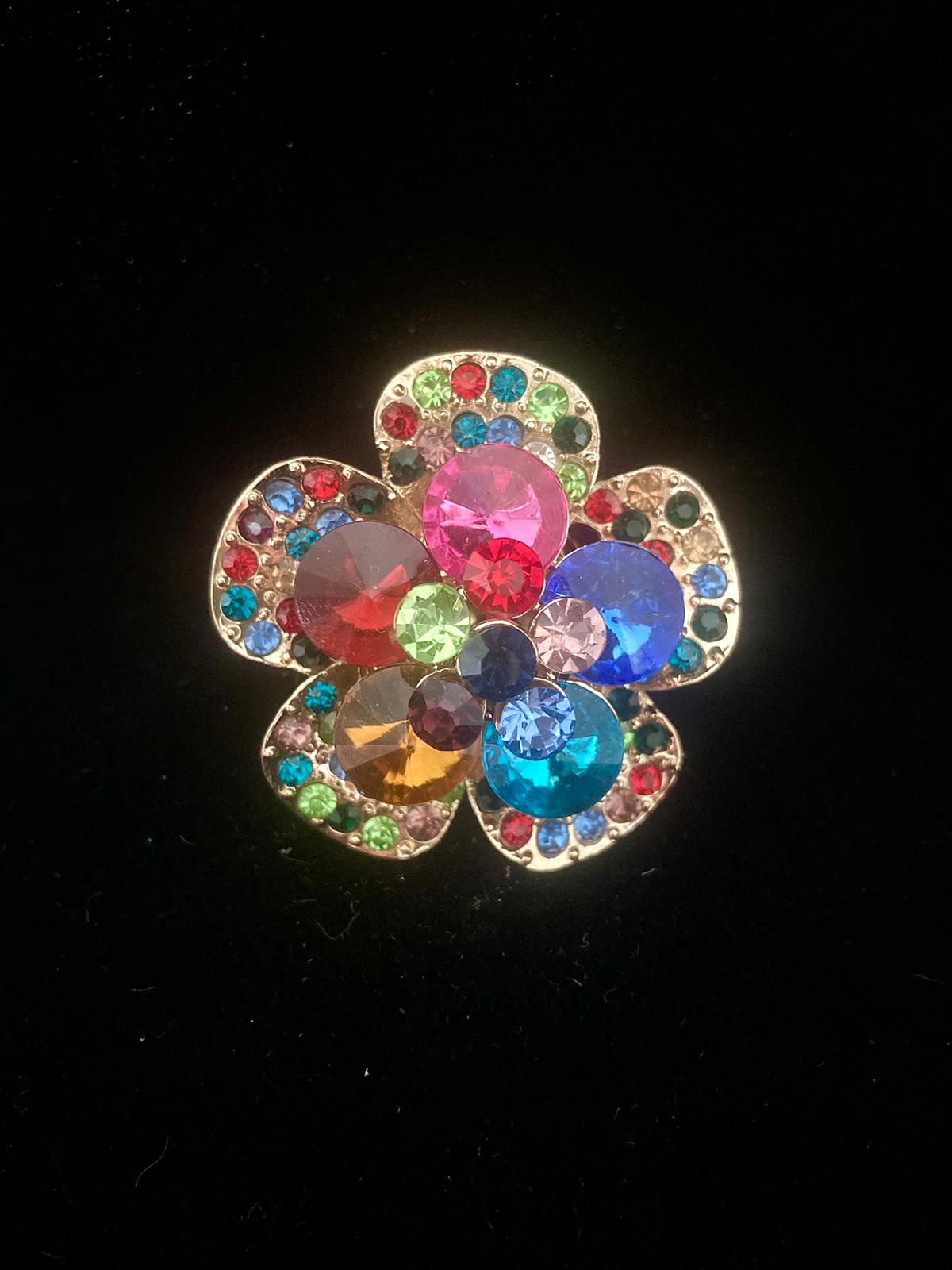bague dorée strass multicolore