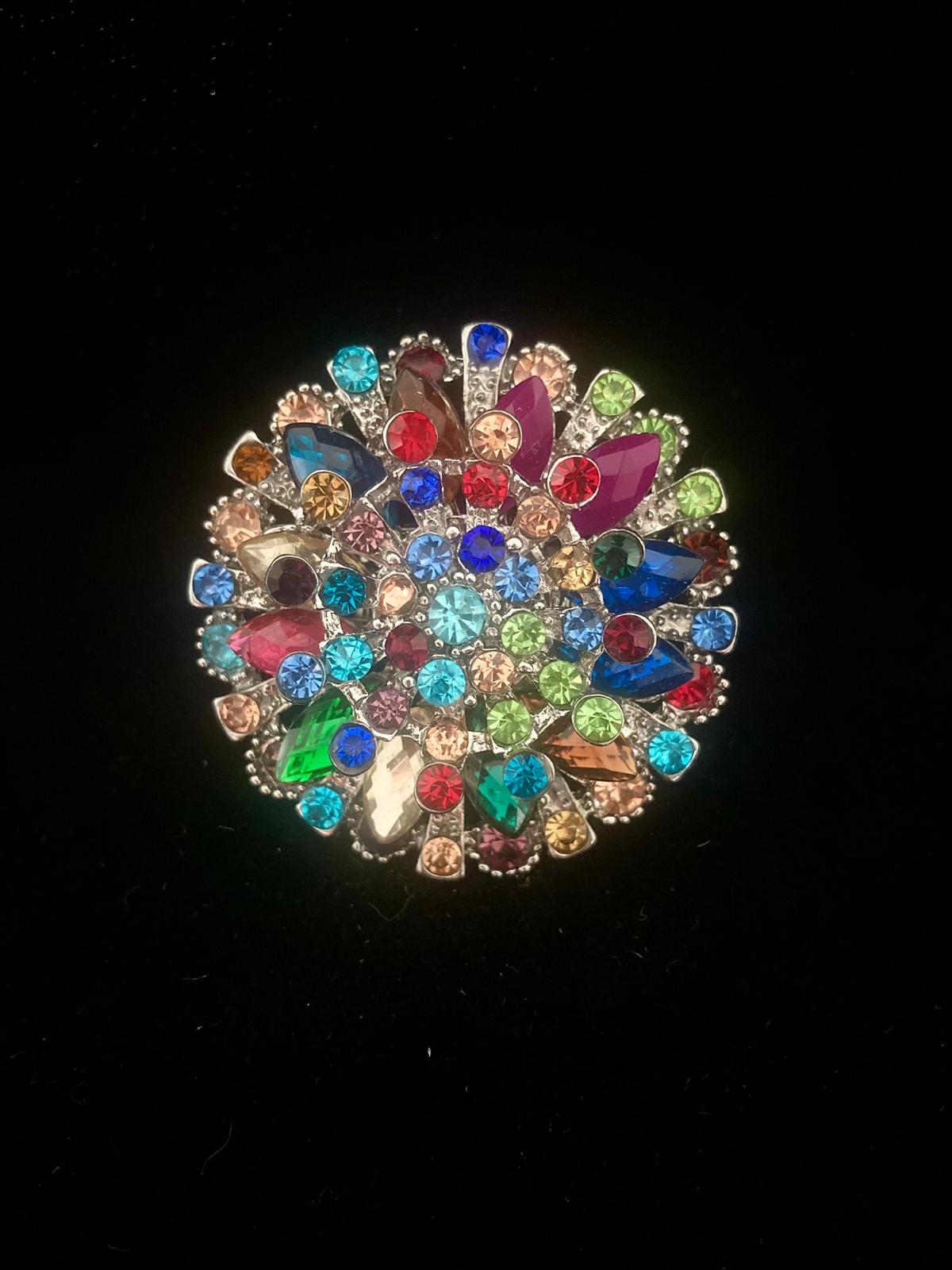 bague dorée strass multicolore