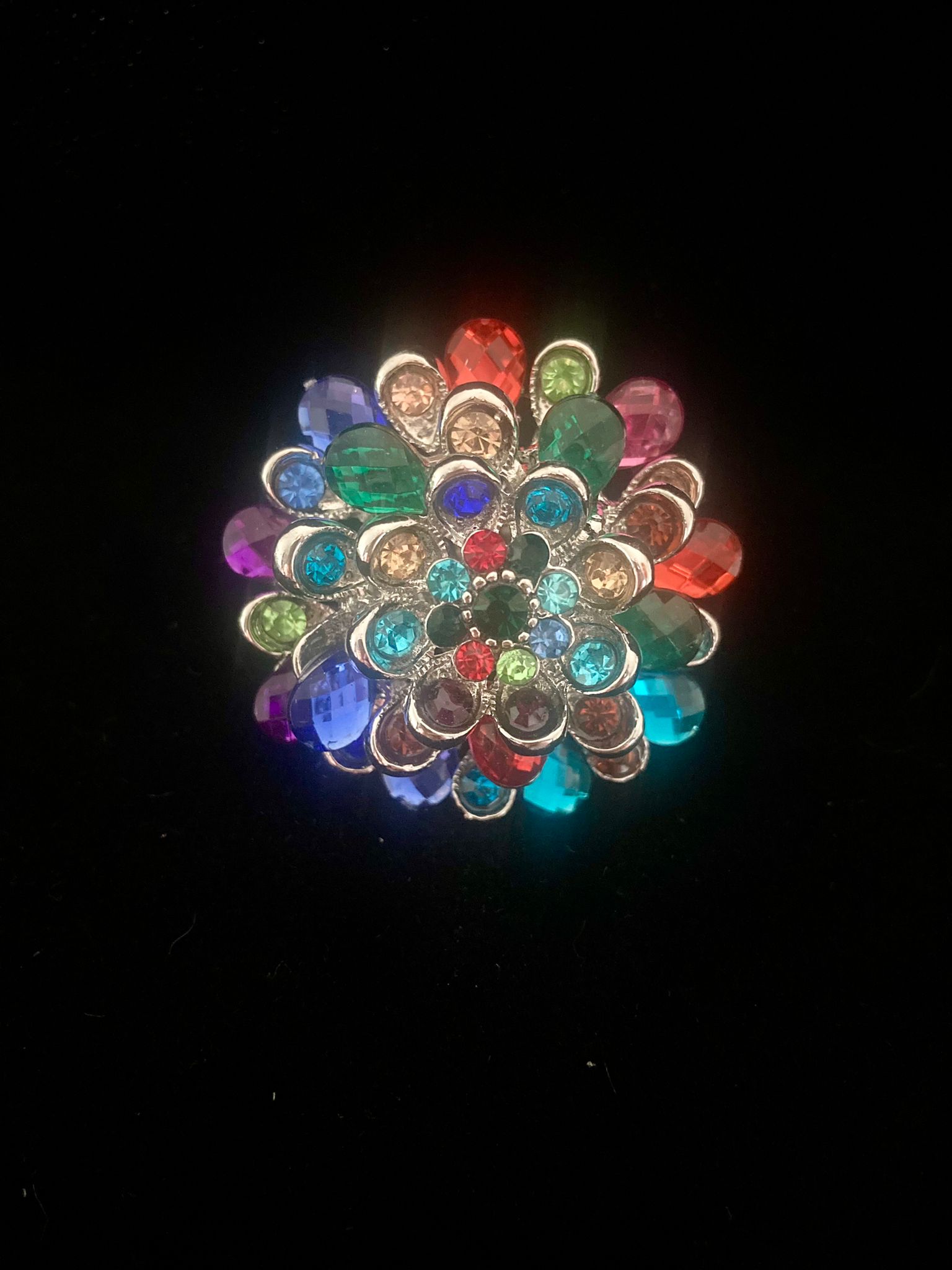 bague dorée strass multicolore