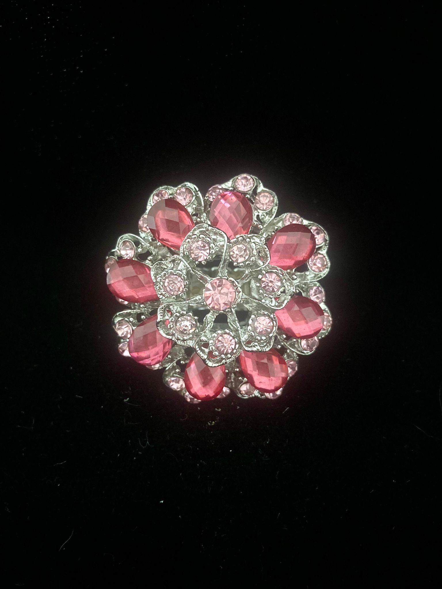 bague dorée strass rose
