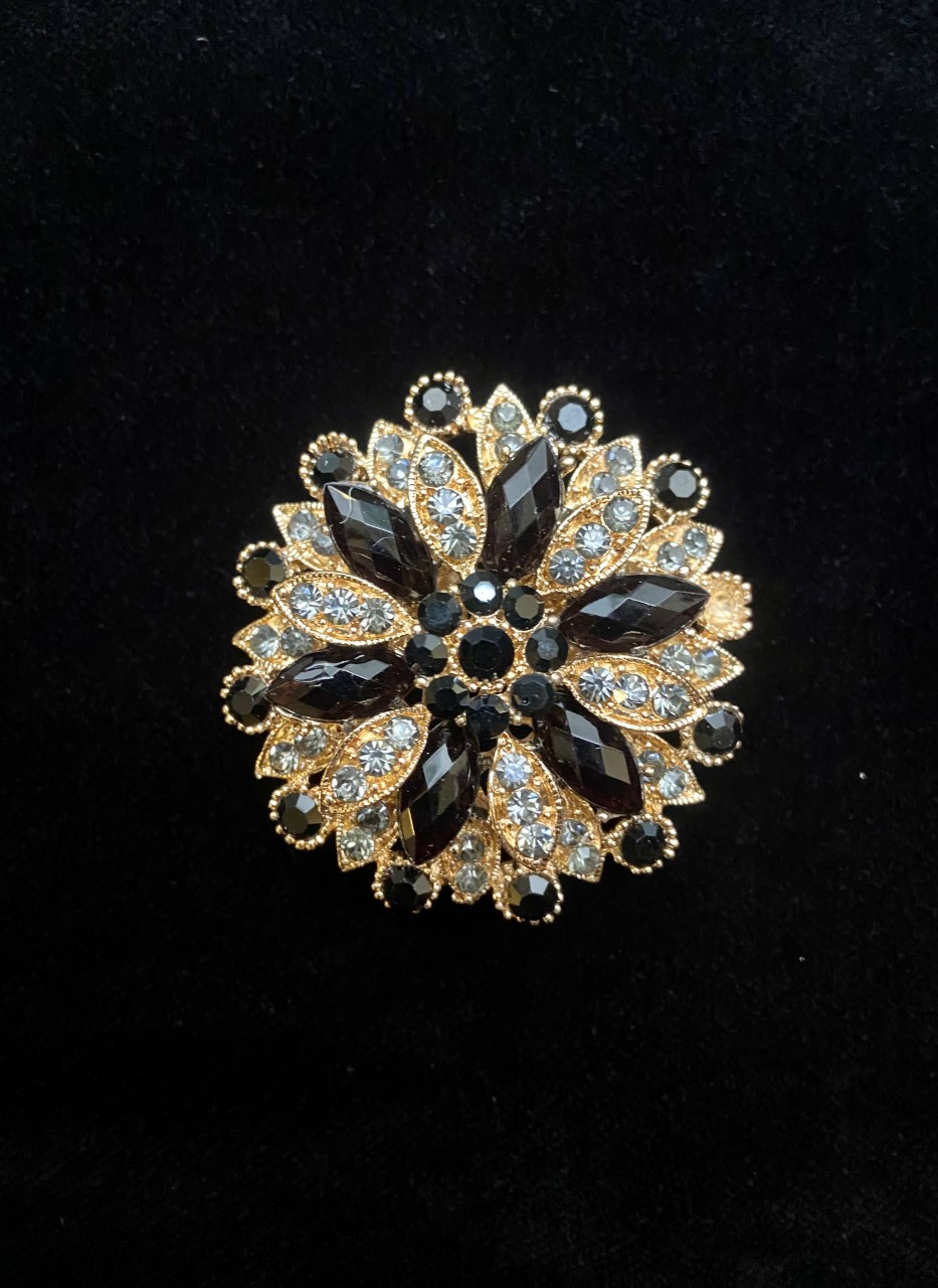 Bague solar dorée strass noir