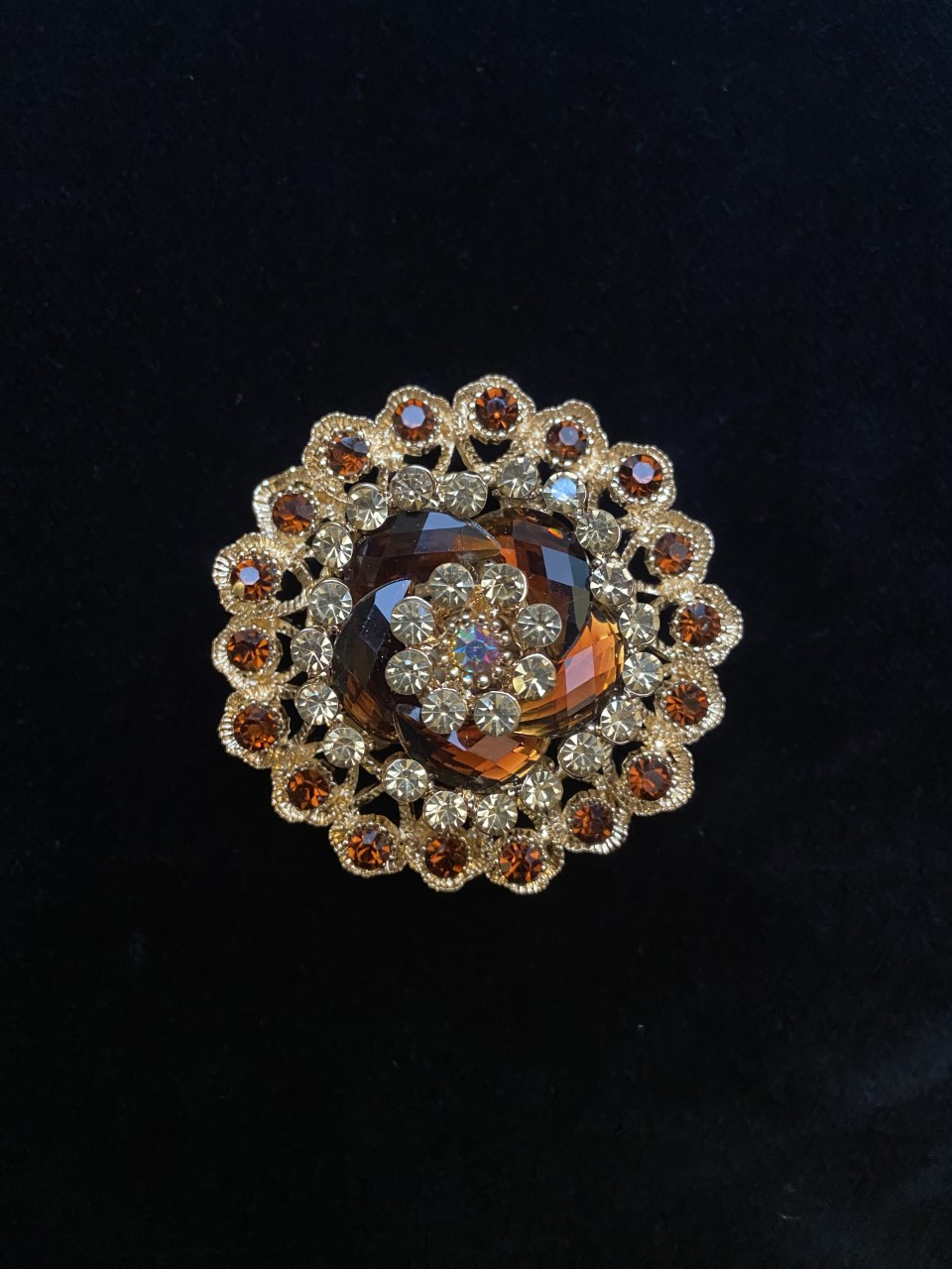 Bague rosy dorée strass ocre