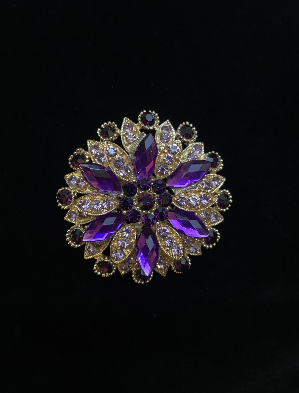 bague solar dorée strass violet