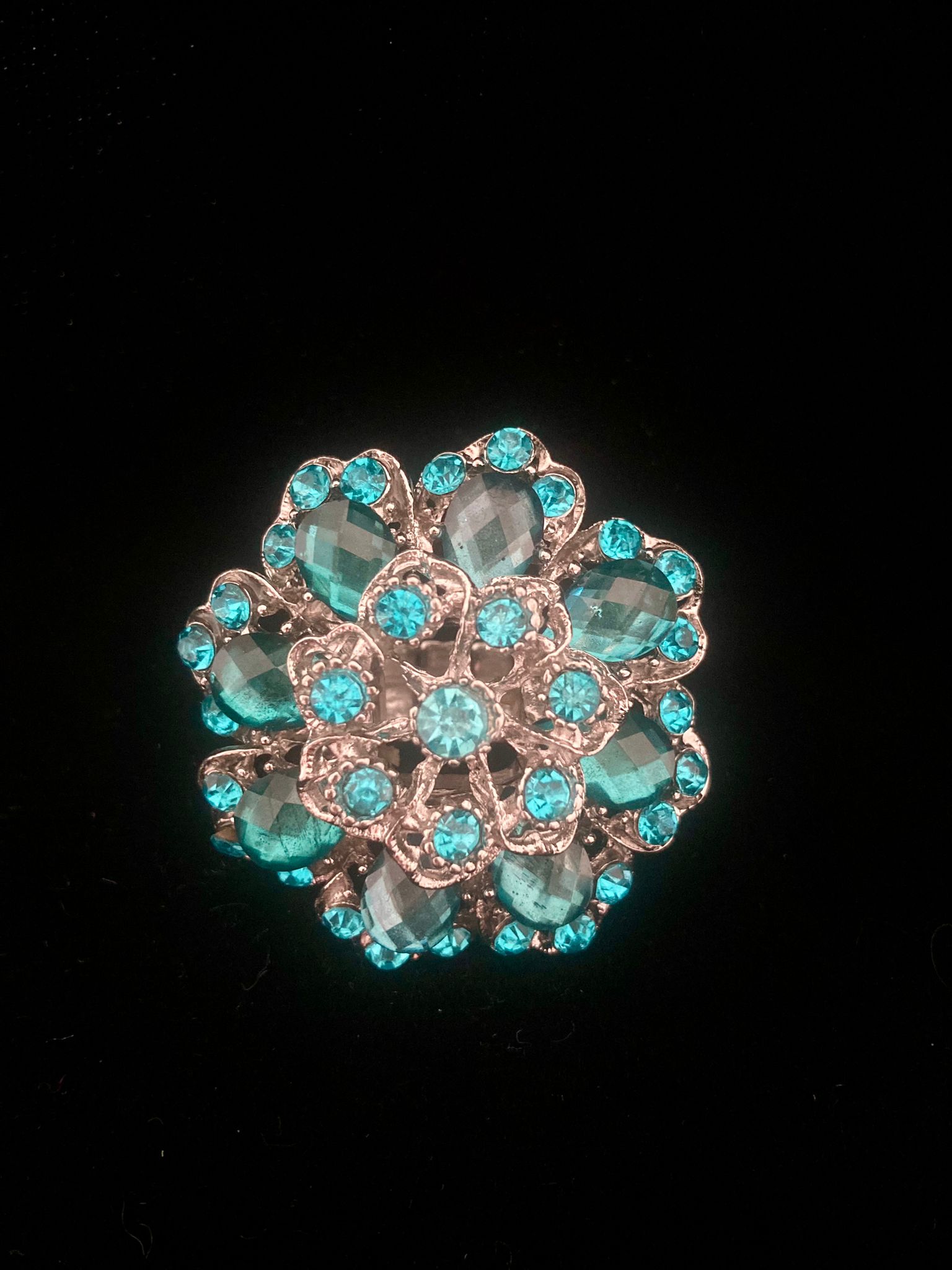 bague dorée strass turquoise