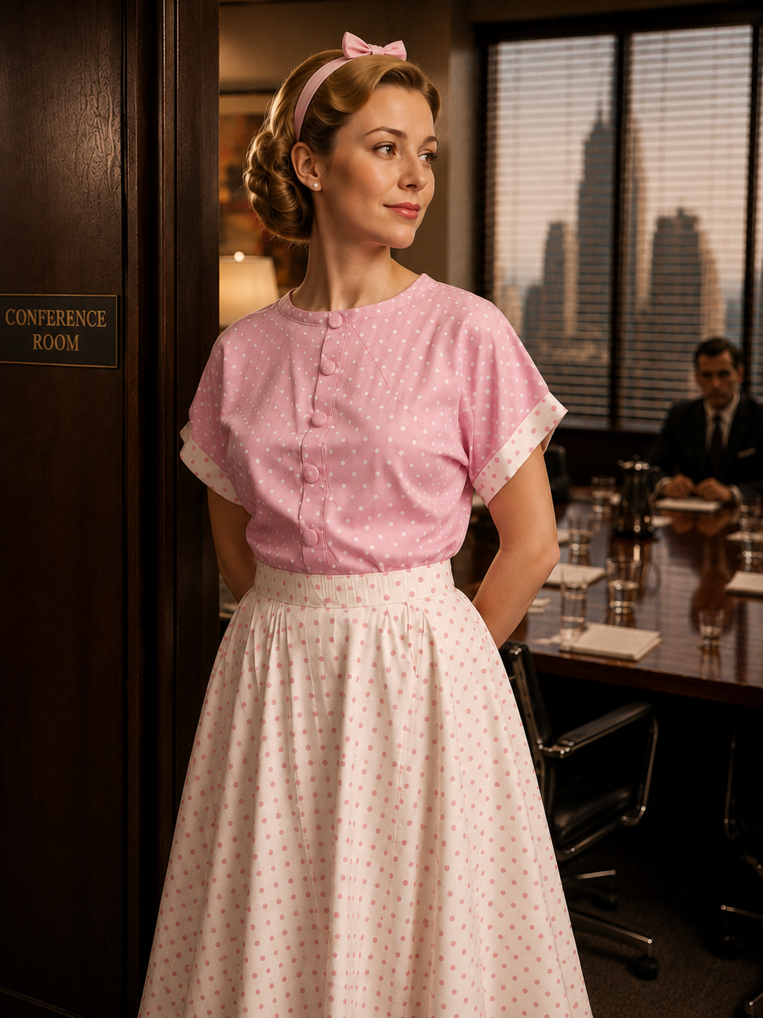 costume années 60 pour femme rose et blanc