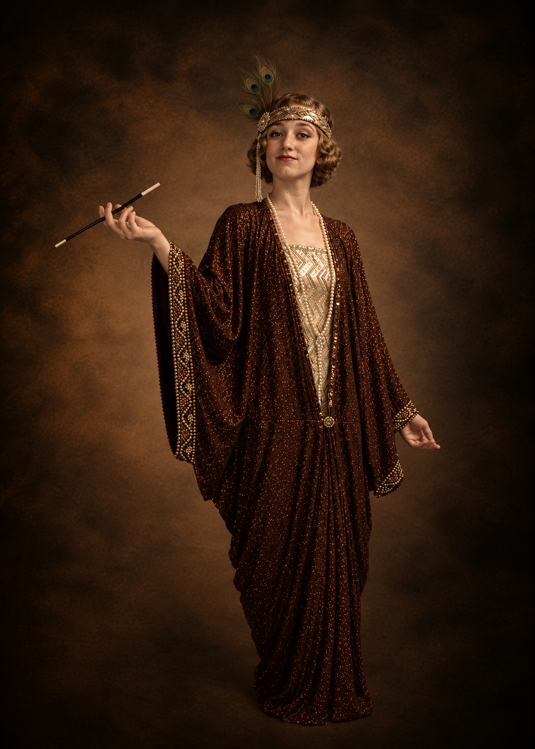 Costume années folles avec manteau mordoré